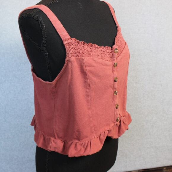 American Eagle Blush/Pink Button Up Ruffle Tank Top Size Large - Picture 2 of 7